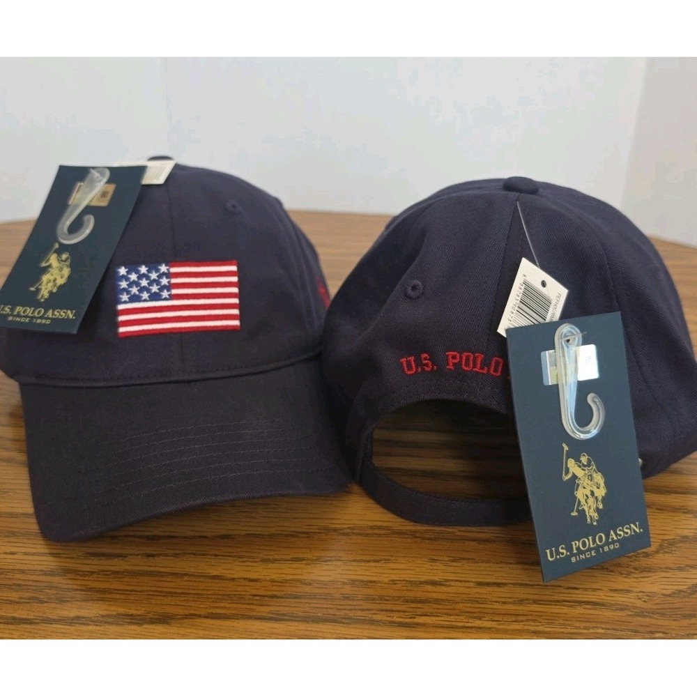 2 NWT U.S. Polo Assn. Blue Adjustable Baseball Cap USA Flag Embroidery 250th